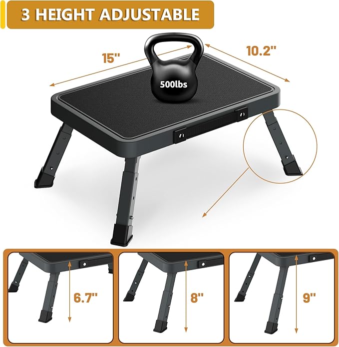 Folding Step Stool for Adults Kids with Non-Slip Platform, Height-Adjustable Sturdy Metal Stepping Stool, Bed Steps for High Beds,Collapsible Foot Step Stool for Bathroom Bedroom Kitchen RVs,Dark Gray