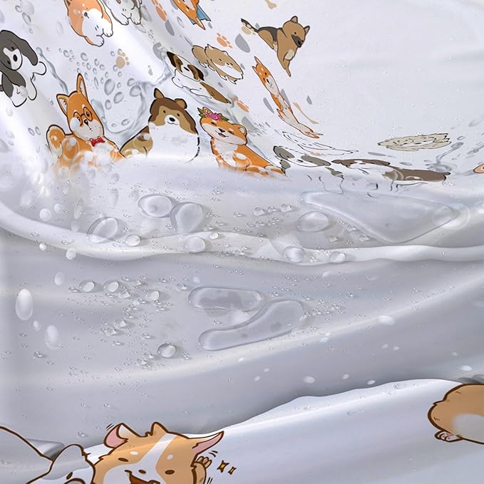 AILONEN Cute Corgi Shower Curtain for Kids 36" W*72" H Inch,Cartoon Dog Funny Animals Nursery Lovely Hilarious,12 Pack Hooks Polyester Waterproof Fabric Decor for Bathroom Bathtub Panels