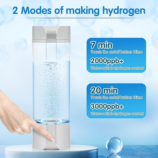 Hydrogen Water Bottle Generator with Gas Inhaler Molecular H2 Maker Machine SPE/PEM Technology Generates Real 3000ppb Pure Hydrogen Concentration Dupont Membrane Purification Vent (Silver)