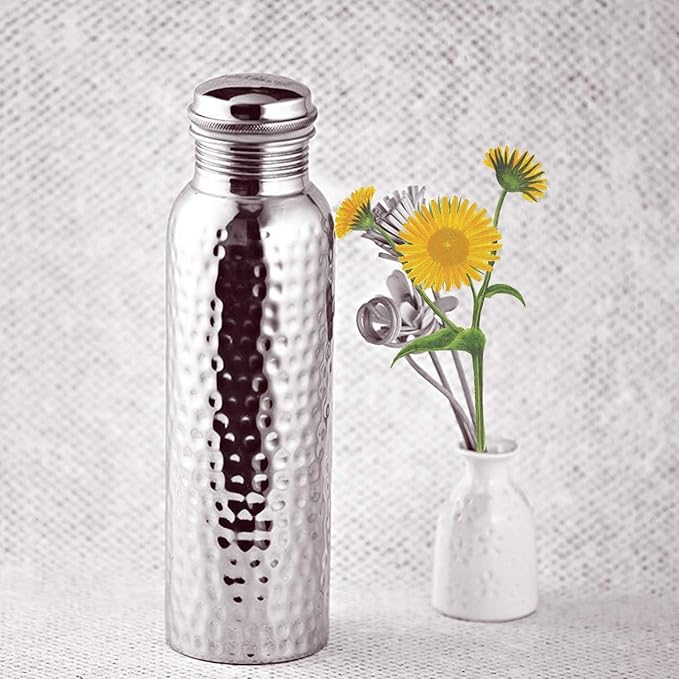 CopperKing Hammered Infused Ayurvedic Pure Copper Water Bottle for Drinking 34oz - 1 Liter | Best Use for Gym, Office, School - Collage, Yoga, Sports Mens and Women