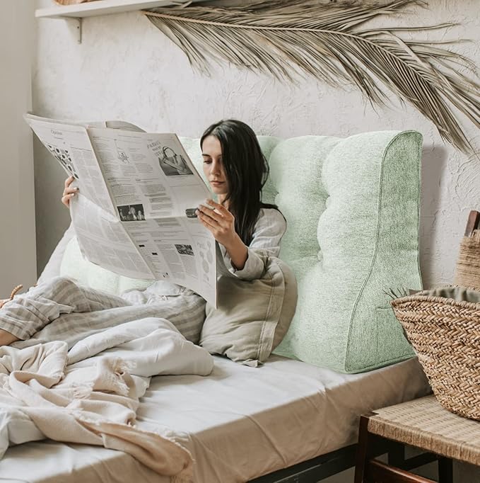 Daneey Multifunctional Headboard Pillow Queen Heighten Headboard Wedge Pillow Bolster Pillow for Bed Reading Pillow Adult Back Pillow for Sitting in Bed Wedge Pillow Headboard, Washable Beige Cover