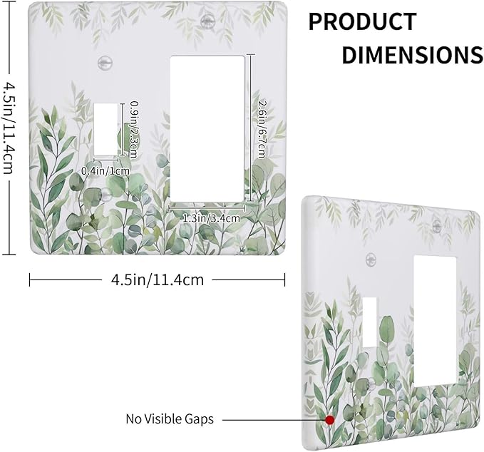 Green Eucalyptus Rustic Botanical Plant Leaves 2 Gang Single Toggle Rocker Combination Boho Light Switch Covers Decorative Wall Plate Cover Electrical Faceplate Switchplate for Country