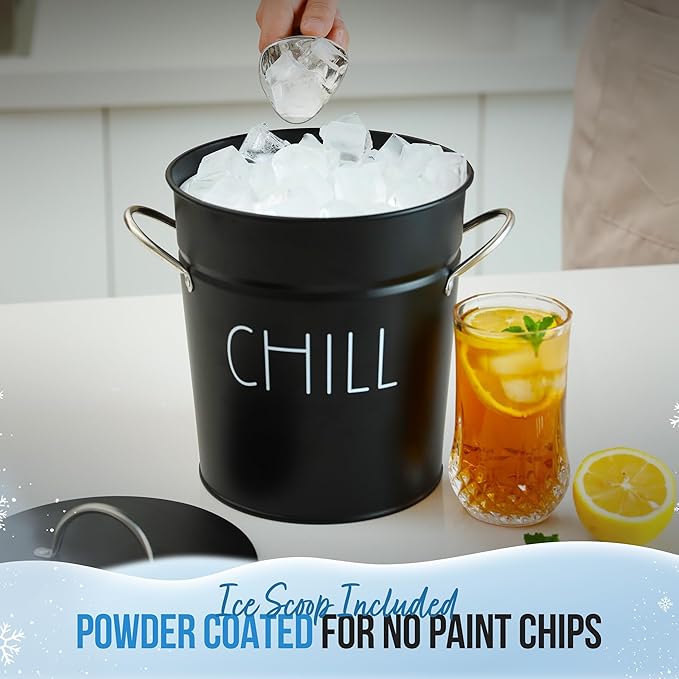 Ice Bucket with Scoop - Black Ice Bucket with Scoop, Lid, Handles, and Removable Liner - Holds 3L of Ice for Outdoor and Indoor Parties, Barbecues, and Gatherings To Keep Them "Chill"