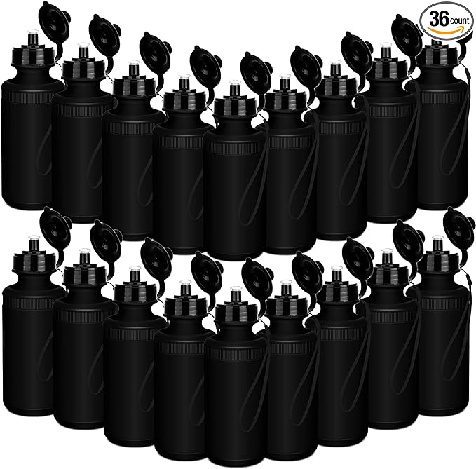 Zubebe 36 Pcs Sports Water Bottles Bulk 20 oz Squeeze Reusable Plastic Water Bottle with Nylon Strap Blank DIY Water Bottles for Kids Adults School Thanks Gift Outdoor Sport Fitness