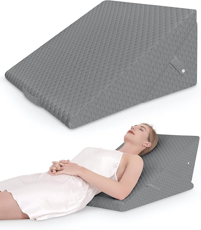 Forias Wedge Pillow for Sleeping 9 &12 Inch Adjustable Bed Wedge Pillow for After Surgery Foldable Memory Foam Triangle Pillow Wedge for Acid Reflux Snoring Post Surgery Back Leg Knee Pain - Gray