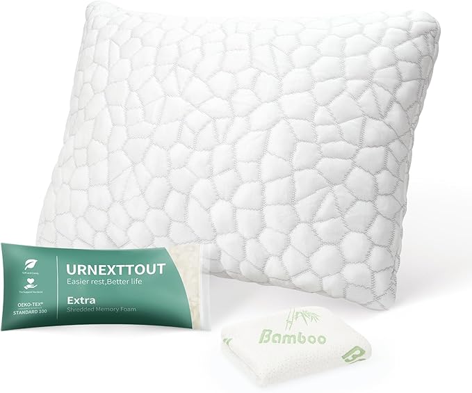 Shredded Memory Foam Pillows for Travel Cooling Pillows for Hot Sleepers Support Adjustable Travel Pillows with Extra Fill