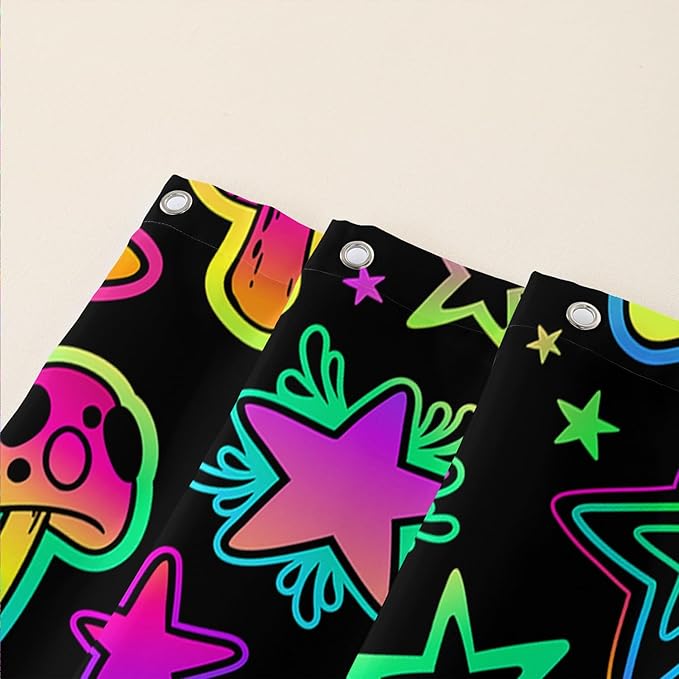 AILONEN Cute Mushroom Window Curtain for Kids,Star Purple Mushroom Curtain for Bathroom Decor,Gradient Mushroom Polyester Waterproof with 12 Plastic Hooks 72" W*72" H