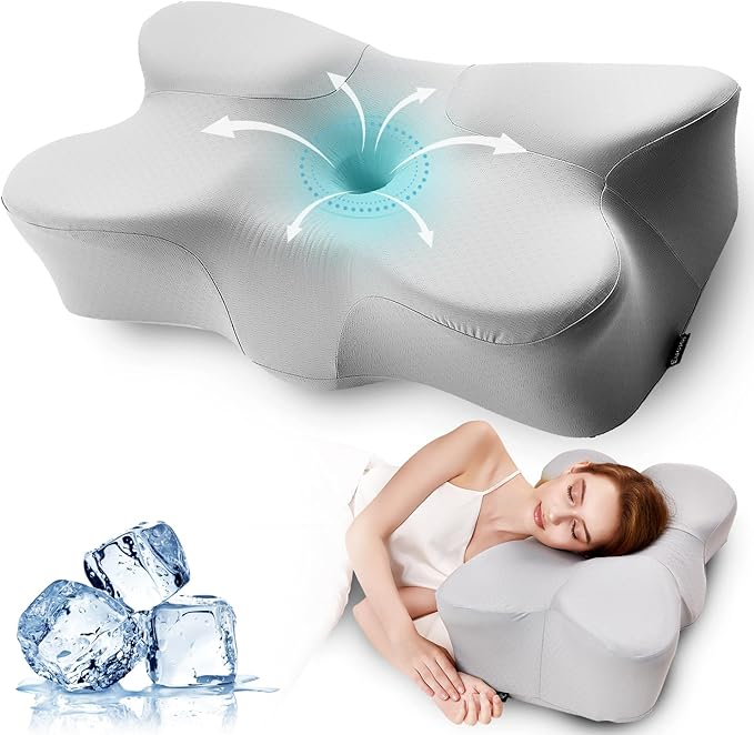 Cervical Pillow for Neck Pain Relief-Ergonomic Contour Pillows-Memory Foam Cervical Pillow,Odorless Ergonomic Contour Pillows,Orthopedic Bed Pillow for Side Back Stomach Sleeper - Grey