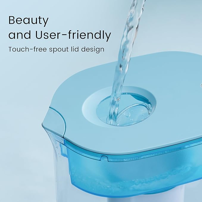 Waterdrop TDS Reduction Water Filter Pitcher with 1 Filter, 10-Cup, 4-Stage Filtration System, Reduces PFOA/PFOS, Lead, Chlorine, and More, BPA Free, Blue