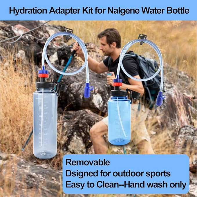 Hydration Adapter Kit for Nalgene Water Bottle with Cap, Compatible with 32/48 oz Wide Mouth Water Bottles, Outdoor Sports Accessories, Use for Camping, Cycling, Hiking(Red)