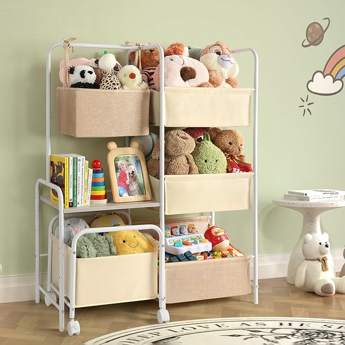 Toy Storage Organizer, Montessori Toy Shelf for Kids, Toy Organizer with 5 Toy Bins, Toy Chest for Girls and Boys, Toy Storage Basket, Large Toy Box for Living Room Playroom Nursery Kids Room