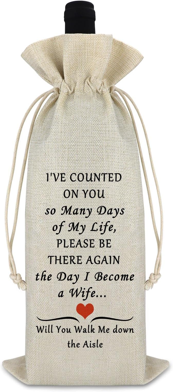 Wedding Gift for Dad Mom Bridesmaid Gift from Bride Wedding Wine Bag Engagement Wine Bag Wedding Day Gift for Friend Family Member Bride Groom Couple Gift Drawstring Cotton Burlap Wine Bottle Bags
