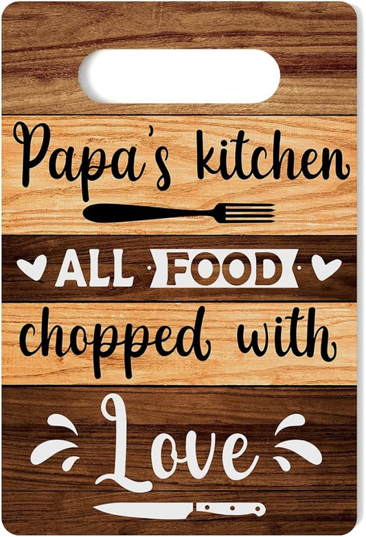 Farmhouse Kitchen Decor, Kitchen Signs Wall Decor, Papa's Kitchen All Food Chopped With Love Wood Sign, Papa Gifts, Fathers Day Thank You Gifts for Papa 8 x 12 Inch