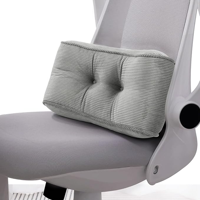 Lumbar Support Pillow for Office Chairs, Back Support Pillow for Lower Back Pain Relief, Soft & Good Support Corduroy Desk Lumbar Cushion, 14.9"x9"x5.5", Small (Grey)