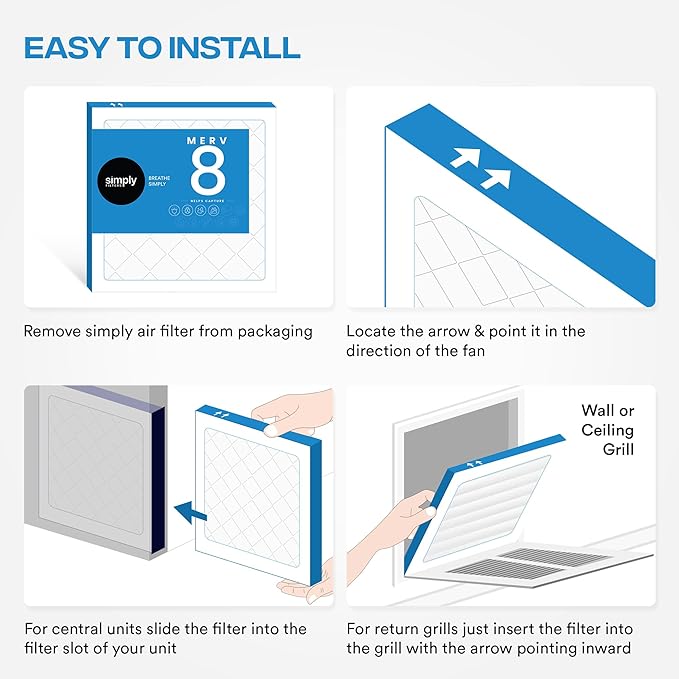 Simply 18x30x1 Air Filter, Merv 8, MPR 600, 6 Pack, For Home AC Furnace & HVAC (Actual Size: 17.75"x29.75"x0.75") DUST, Pet, & Allergy Control
