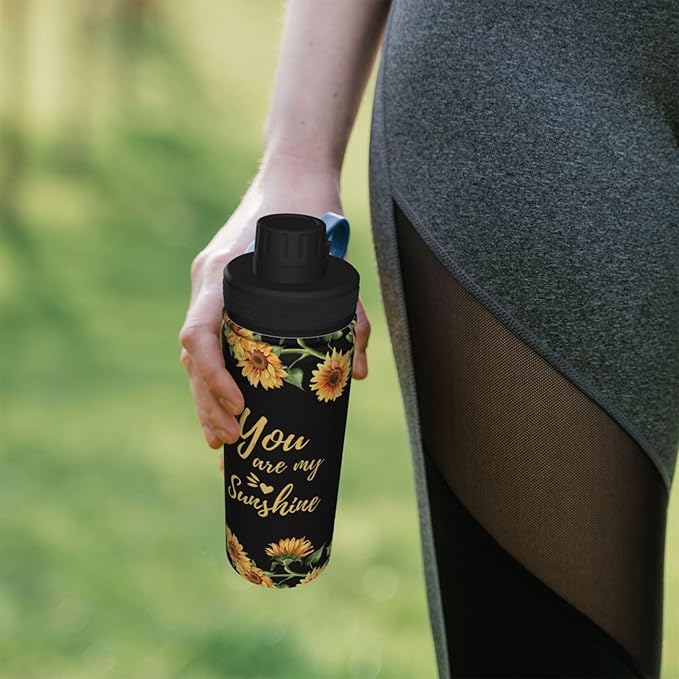 Cerburny Insulated Water Bottle You Are My Sunshine 18 oz Stainless Steel Bottles With Lid Leak Proof Gym Sport Water Jug For Women Friends