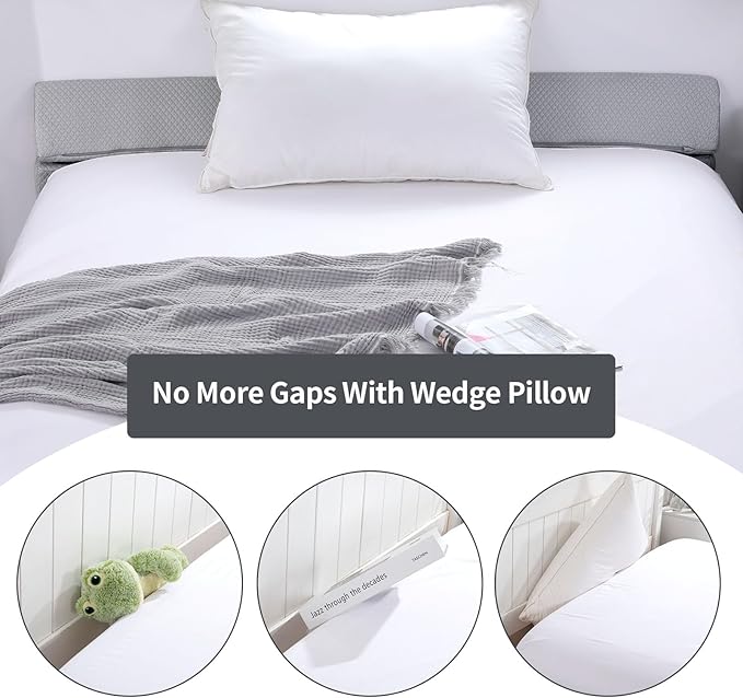 MABOZOO Pillow Wedge for Headboard Gap,Bed Gap Filler Full Size,Foldable Bed Wedge Pillow for Headboard,Light Grey Bed Wedge Gap Filler,Foam Mattress Gap Filler,54"x6"x6"