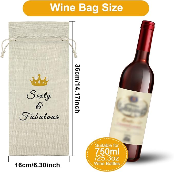 Sazuwu 60 Years Old Birthday Gifts for Women Men Wine Bag Happy 60th Birthday Gifts for Mom Dad Wine Accessories Gifts for Wine Lovers Gifts for Someone Turning Sixty 1964 Birthday Gifts