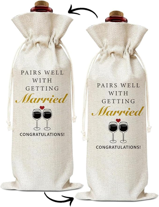 Engagements Gift Burlap Wine Bags Gift for Woman Friend Bestie BFF Couples Bride Groom, Reusable Wine Gift Bags with Drawstrings for Wedding Party Decoration Thanksgiving Christmas Home Storage - 09