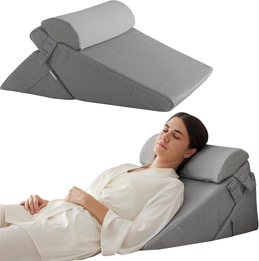 3Pcs Orthopedic Bed Wedge Pillow Set, Foam Wedge Pillow Post Surgery for Back, Leg and Knee Support, Adjustable 9&12 Inch Folding Triangle Pillow for Sleeping, Acid Reflux, Snoring, Grey