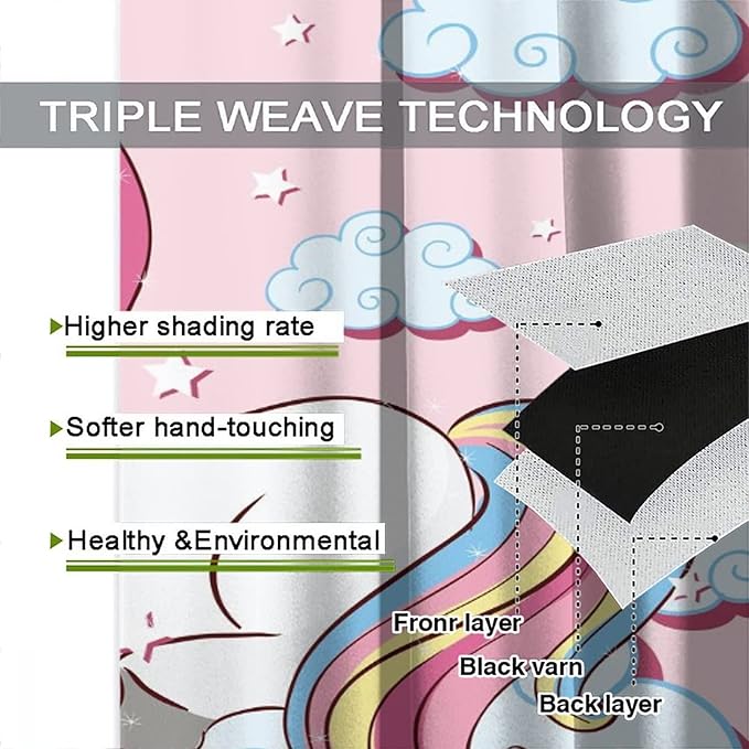 Unicorn Curtain for Kids Bedroom,Pink Cartoon Rainbow Darkening Curtains Decor Sliding Curtains Decorative Curtains for Girls Boys Baby Room,Living Room Decoration 72x63inch