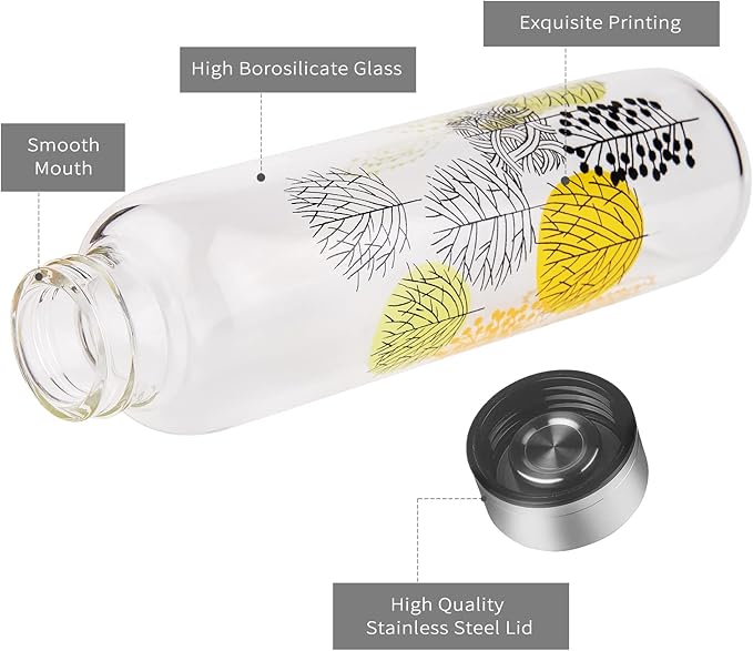 Borosilicate Glass Water Bottle, Sports Glass Drinking Bottle with Neoprene Sleeve and Stainless Steel Lid 16oz / 32oz (32oz, Forest)