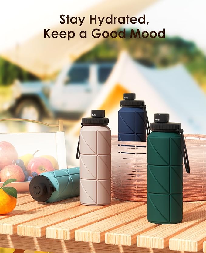 Collapsible Water Bottles,Leakproof BPA Free Silicone Foldable Portable Water Bottle 690ml(23oz),Lightweight Reusable Water bottle for Travel Running Cycling Gym Camping Sports Outdoor, Pink