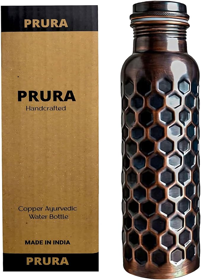 Copper Water Bottle With Beautiful Design - Leak Proof Ayurvedic Drinkware Copper Vessel for Sports, Gym, Outdoors, Yoga, (Design 20)