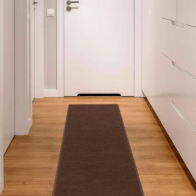 Machine Washable Modern Solid Design Non-Slip Rubberback 2x5 Traditional Runner Rug for Hallway, Kitchen, Bedroom, Entryway, 20" x 59", Brown