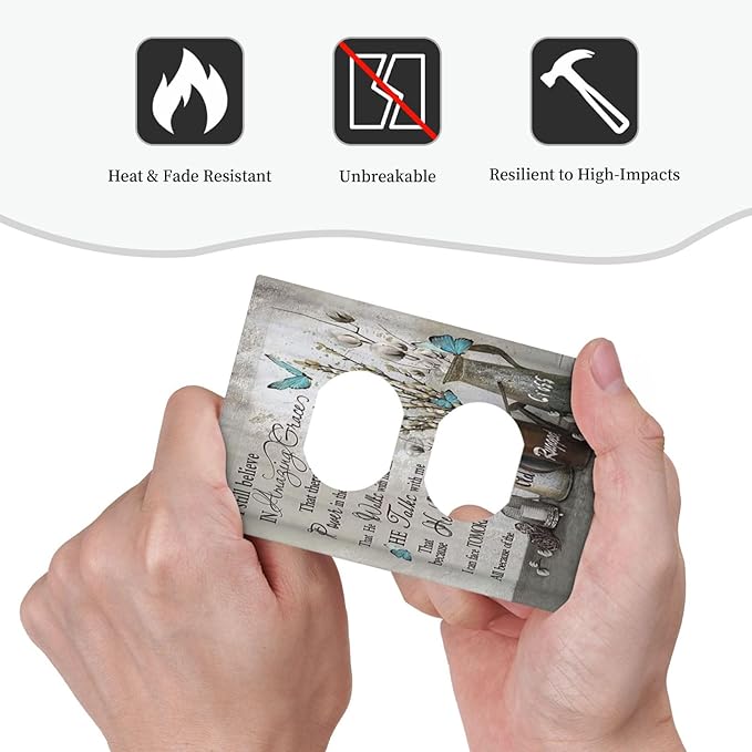 Blue Butterfly Rustic Flower Inspirational Quotes Single Duplex Wall Plate Covers Light Switch Cover 1 Gang Outlet Plate Decorative Switchplate Covers Electrical Faceplate for Farmhouse Bedroom Decor