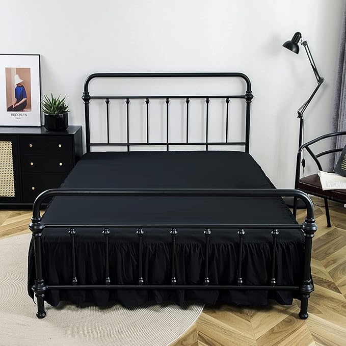 Bed Skirt Twin Size Ruffled Bed Skirt with Split Corners, 12 Inch Drop Dust Ruffle Bed Skirt with Platform, Black