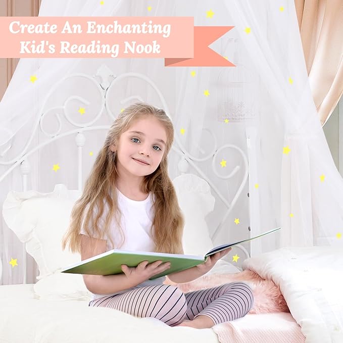 South to East Bed Canopy with Fluorescent Stars Glow in Dark for Kids, Girls Or Adults, Starry Night Bed Canopy Fit Kid Beds, Girls Beds, Twin Or Full Size Beds, Fire Retardant Fabric