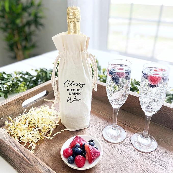 Andaz Press Mothers Day Wine Bag, Classy Bitches Drink Wine, Mothers Day Wine Bottle Cover, Mother's Day Gifts, Canvas Wine Gift Bag Champagne Bottle Bag Wine Bags For Wine Bottles Gifts 1-Pack
