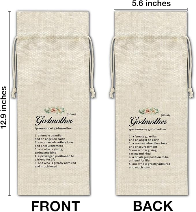 HOIJAUMAI Godmother Gift From Godson Goddaughter, Godmother Wine Bag Godmother Definition Wine Gift Bags for Birthday Mother's Day