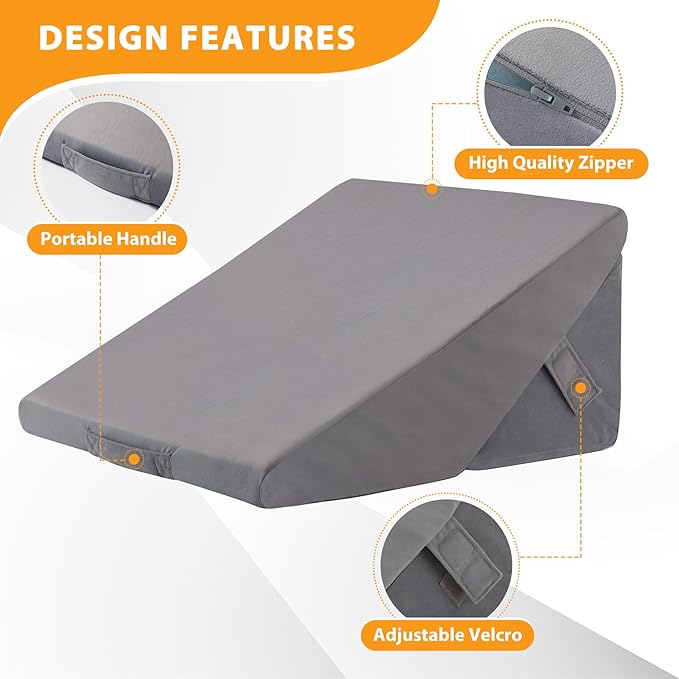 Bed Wedge Pillow for Sleeping, 9&12 Inch Wedge Pillow for Back Pain Relief, Adjustable 7-in-1 Memory Foam Triangle Pillow for Back and Leg Support, Acid Reflux, Snoring & Gerd, Velvet