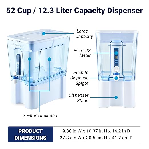 ZeroWater 52-Cup Ready-Read 5-Stage Water Filter Dispenser & Official Replacement Filter - 5-Stage Filter Replacement 0 TDS for Improved Tap Water Taste - System IAPMO