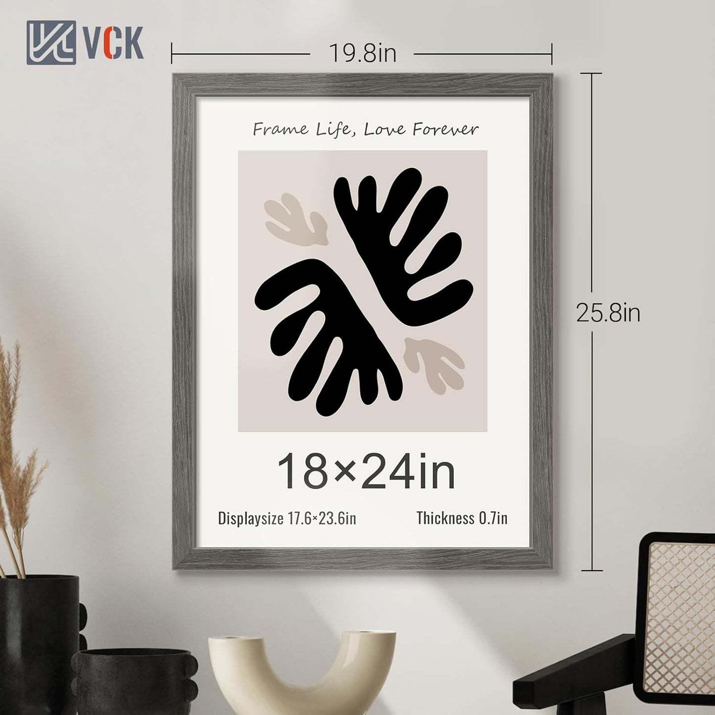 VCK 18x24 Frame Set of 3, Gray Solid Wood Poster Picture Frame, Exclusive Wood Grain, Wall Gallery Frame