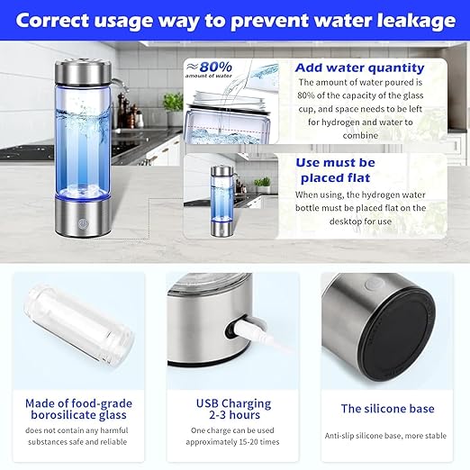 Hydrogen Water Machine - Portable Hydrogen Water Generator - Automatic Hydrogenated Water Ionizer Machine for Home, Office & Daily Drinking, 3-Minute Quick Electrolysis, 400ml Capacity
