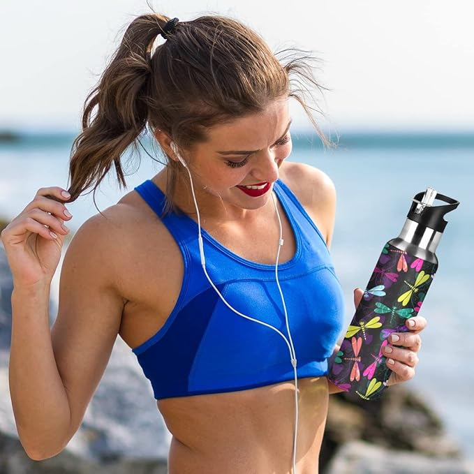 MNSRUU Insulated Water Bottle with Straw, Rainbow and Unicorns Stainless Steel Flasks for Sports Cycling Hiking School