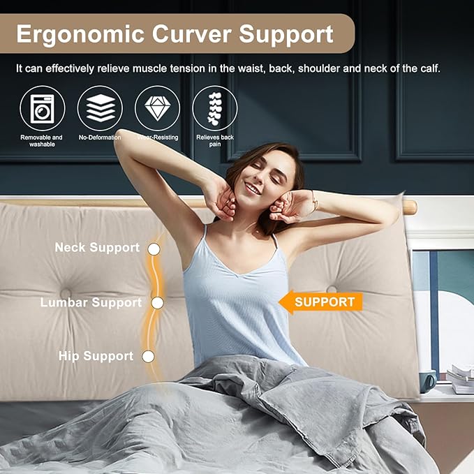 Large Triangular Headboard Pillows Long Backrest Positioning Support Bolster Cushion for Daybed Fluffy Quality Plush Body Wedge Pillow with Removable Cover(White-Queen-59x8x20in)