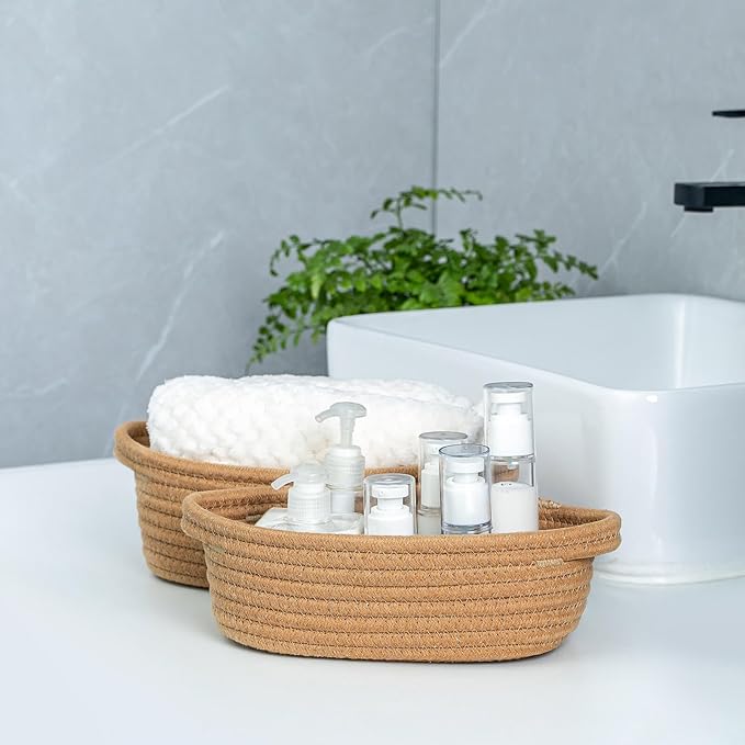 CubesLand Small Shelf Shelves Closet Over Toilet Storage Cube Organizer Basket Bin 5-Piece,Woven Basket Bin for Organizing,Nesting Cute Rope Baby Dog Cat Toy Basket Box,Tan Basket for Storage