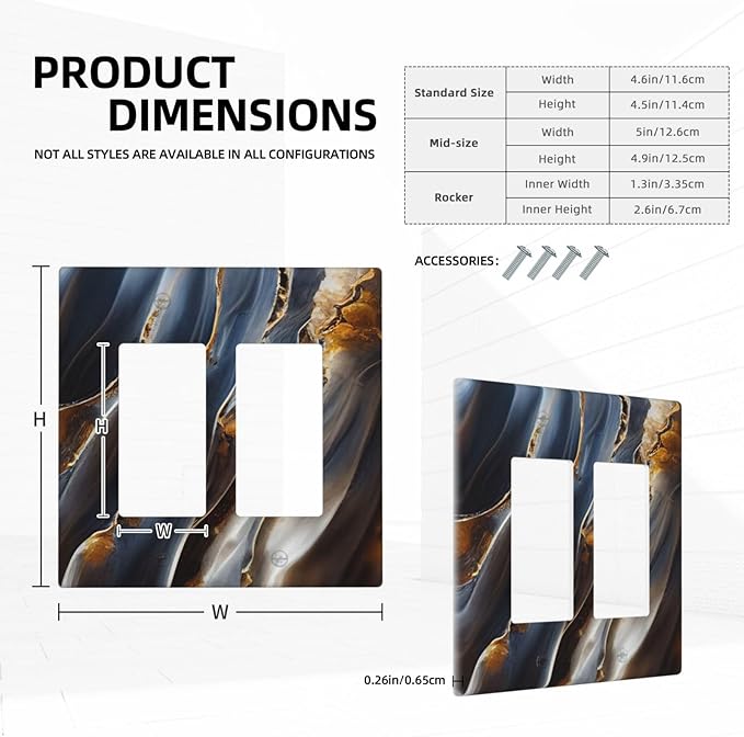 Gradient Abstract Ripple Blue Gold Marble Printed 2 Gang Rocker Decora Light Switch Covers Dual Outlet Covers Wall Plate Decorative Switchplate Electrical Faceplate GFCI for Kitchen Bathroom Bedroom