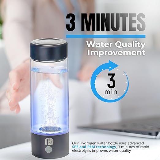Hydrogen Water Bottle Generator, Improve Water in 3 Minutes, 1600 ppb Hydrogen Water Ionizer with SPE/PEM Technology, Perfect for Home, Office, Gym, Travel, and Drinking (Matt Black)
