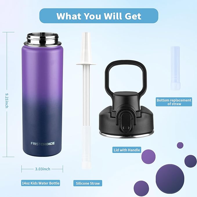 Insulated water bottle with Straw,24oz Stainless Steel Water Bottle for Adult Kids,Double Wall Vacuum Wide Mouth Insulated Water Bottle for Sports,BPA-free（24oz,Purple Navy blue）
