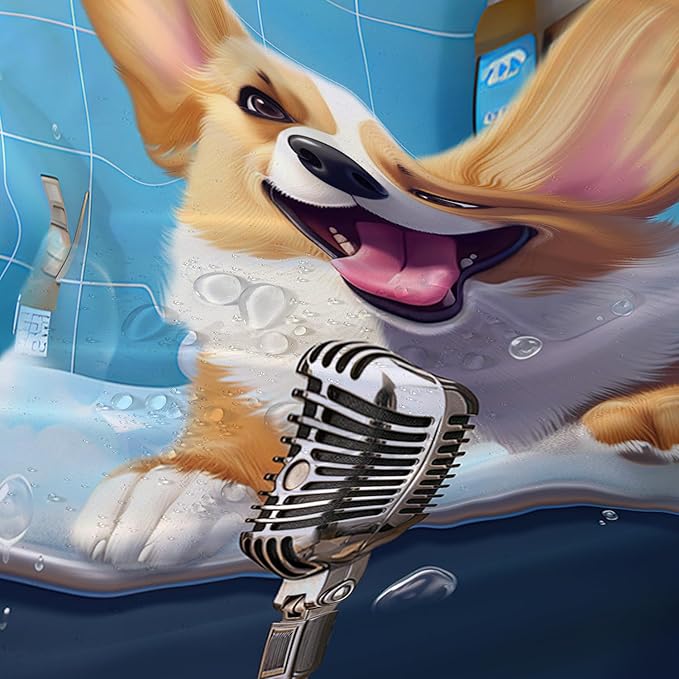 AILONEN Cute Shower Dog Shower Curtain for Kids Boys,Funny Singing Puppy Waterproof Fabric Shower Curtain for Bathroom,Lovely Hilarious Pet Shower Curtain Set with Hooks,72" W*72" H