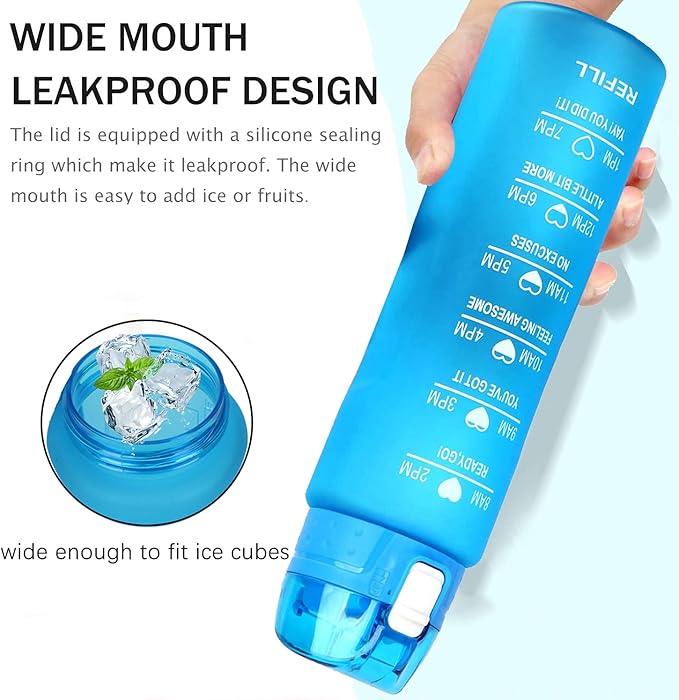 XACIOA Water Bottle with Straw,32oz Plastic Cup with Motivational Time Marker,1L Tritan Sport Lightweight Leakproof BPA-Free,Wide Mouth Fast Flow Ensure You Have Times to Drink,with Straw & Cup Brush