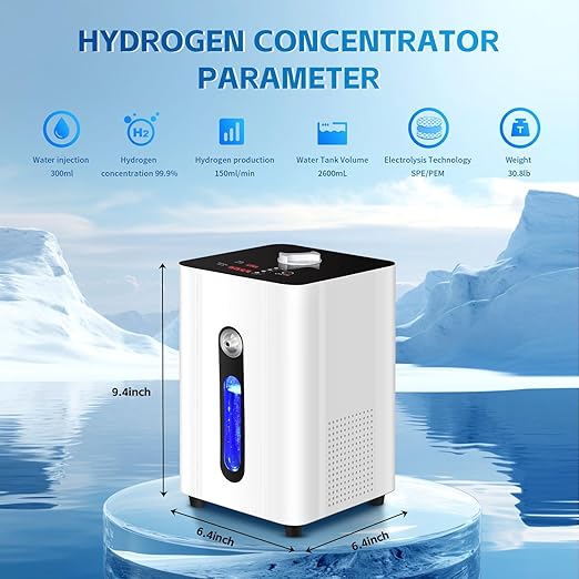Hydrogen Inhalation Machine, 150ml/min Hydrogen Machine, 99.99 Percent High Purity PEM and SPE Ionizer, Water Level Warning, Water Quality Monitoring, Safe and Secure