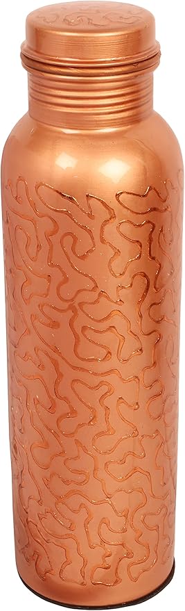 Pure Copper Water Bottle - Handcrafted - Ayurveda health benefits - Large 35 oz - Leak proof - Easy to carry for Sports, Fitness, Yoga, School -Glade Pattern Natural Copper Finish