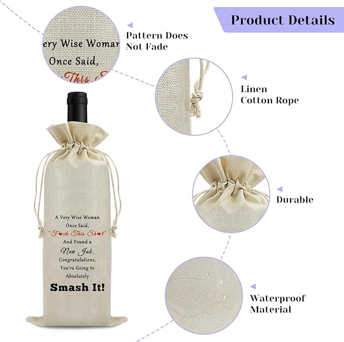 New Job Gifts for Coworker Wine Bag Coworker Leaving Gifts Congratulations Gifts New Job Promotion Gift for Women Men Wine Gift Bag Going Away Gift Farewell Party Decors Drawstring Wine Bottle Bag