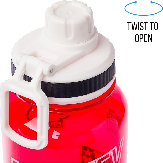 Silver Buffalo Disney Mickey Classic Varsity Twist Spout Plastic Water Bottle with Stickers You Stick Yourself, Red, 32 Ounces